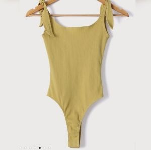 LULU'S Pistachio Tie-Strap Bodysuit